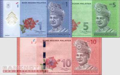 Malaysia: 1 - 10 Ringgit (3 banknotes 2012)