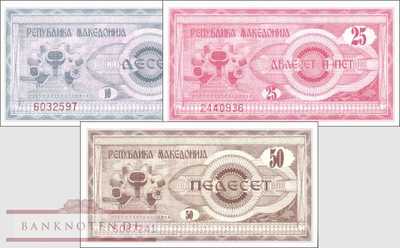 Macedonia: 10 - 50 Denari (3 banknotes)