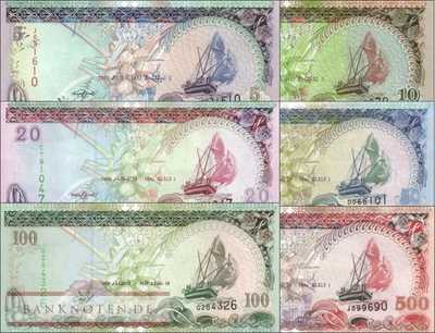 Maldives: 5 - 500 Rufiyaa (6 banknotes)