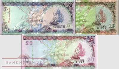 Malediven: 5 - 20 Rufiyaa (3 Banknoten)