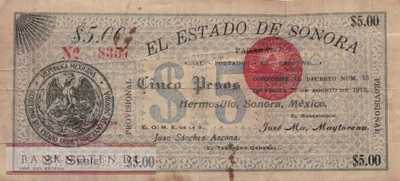 Mexico - Sonora - 5  Pesos (#S1067c3_F)