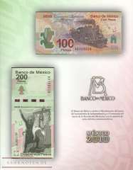 Mexico: 100 + 200 Pesos commemorative (2 banknotes with folder)