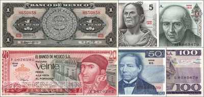 Mexico: 1 - 100 Pesos (6 banknotes)