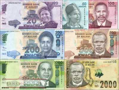 Malawi: 20 Kwacha - 2.000 Kwacha (7 Banknoten)