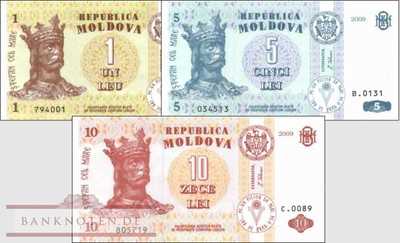 Moldawien: 1 - 10 Lei (3 Banknoten)