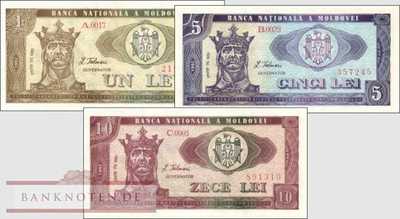 Moldavia: 1 - 10 Lei (3 banknotes)