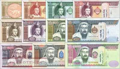 Mongolia: 1 - 20.000 Tugrik (11 banknotes)