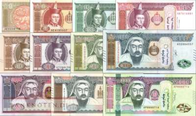 Mongolei: 1 - 20.000 Tugrik im Buch 100 Years (11 Banknoten)