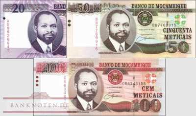 Mozambique: 20 - 100 Meticais (3 Banknoten)