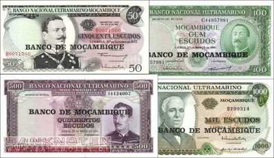 Mozambique: 50 - 1.000 Escudos (4 banknotes)
