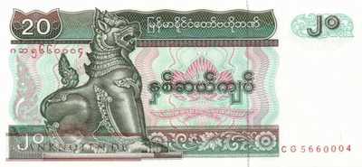 Myanmar - 20  Kyats (#072-1_UNC)
