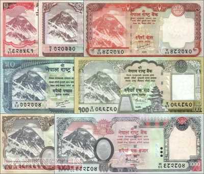 Nepal: 5 - 1.000 Rupees (7 banknotes)