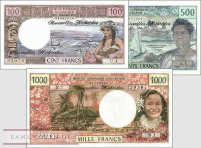 Neue Hebriden: 100 - 1.000 Francs (3 Banknoten)