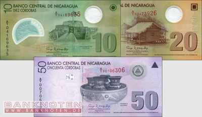 Nicaragua: 10 - 50 Cordobas (3 Banknoten)