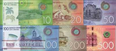 Nicaragua: 10 - 500 Cordobas (6 Banknoten)