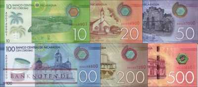 Nicaragua: 10 - 500 Cordobas (6 banknotes)