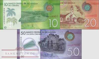 Nicaragua: 10 - 50 Cordobas (3 banknotes)