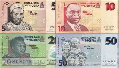 Nigeria: 5 - 50 Naira (4 Banknoten)