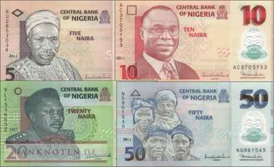 Nigeria: 5 - 50 Naira Polymer (4 Banknoten)