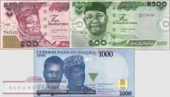 Nigeria: 200 - 1.000 Naira (3 Banknoten)