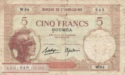 New Caledonia - 5  Francs (#036b-U2_F)