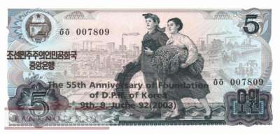 Nordkorea - 5  Won - 55 Jahre DPR Korea (#CS08Je_UNC)