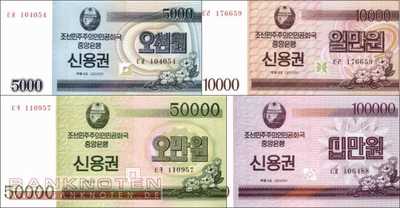 Nordkorea: 5.000 - 100.000 Won (4 cheques)