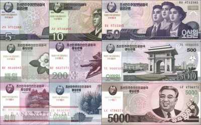 Nordkorea: 5 - 5.000 Won - 100 years Kim Il Sung(9 Banknoten)