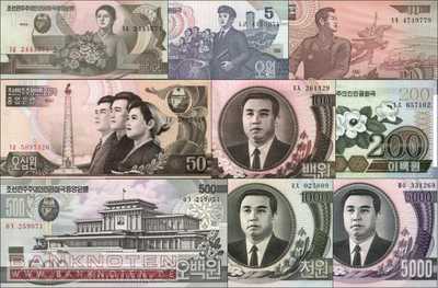 Korea North: 1 - 5.000 Won (9 banknotes)