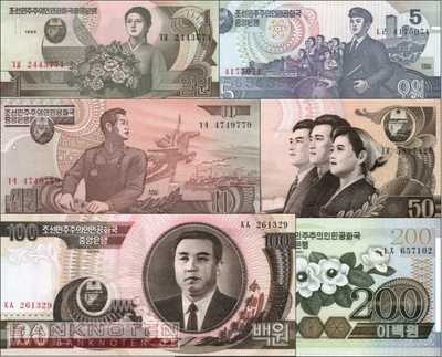 Korea North: 1 - 200 Won (6 banknotes)