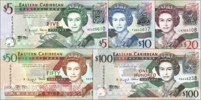 East Caribbean States: 5 - 100 Dollars (5 banknotes)