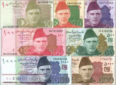 Pakistan: 5 - 5.000 Rupees (7 banknotes)