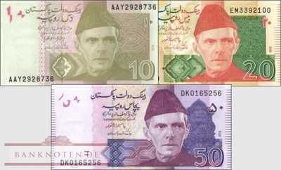 Pakistan: 10 - 50 Rupien (3 Banknoten)
