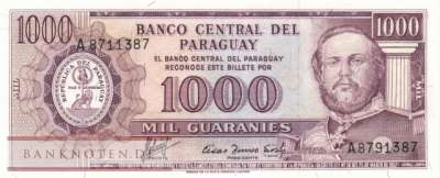 Paraguay - 1.000  Guaranies - mismatching serial (#201b-2x_UNC)
