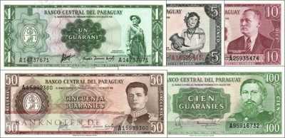 Paraguay: 1 - 100 Guaranies (5 banknotes)