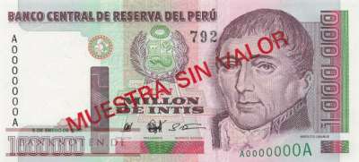Peru - 1 Million Intis - SPECIMEN (#148S_UNC)