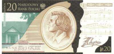 Poland - 20  Zlotych - Chopin - with Folder (#181F_UNC)