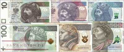 Polen: 10 - 500 Zlotych (6 Banknoten)