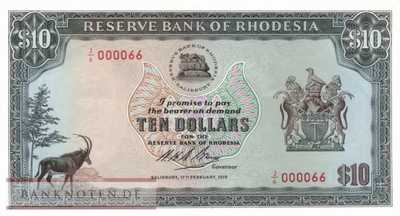 Rhodesia - 10  Dollars (#033a_UNC)
