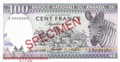 Rwanda - 100  Francs - SPECIMEN (#019s_UNC)