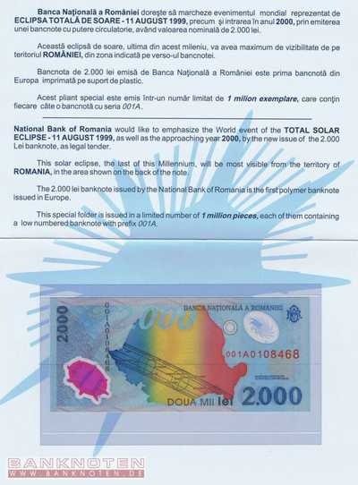 Romania - 2.000  Lei - with Folder (#111b_UNC)
