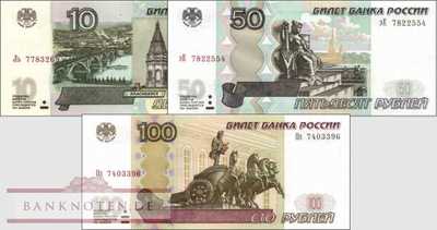 Russland: 10 - 100 Rubles (3 Banknoten)