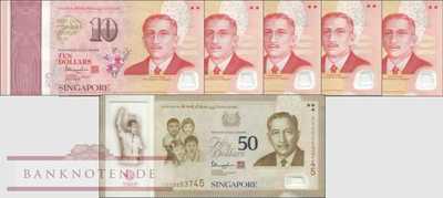 Singapur: 5x 10 Dollars + 1x 50 Dollars (6 Banknoten mit Folder)