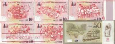 Singapur: 5x 10 Dollars + 1x 50 Dollars (6 Banknoten ohne Folder)