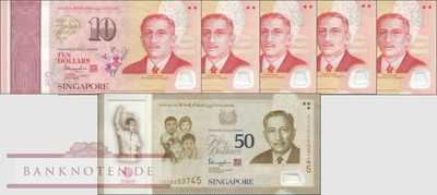 Singapur: 5x 10 Dollars + 1x 50 Dollars (6 Banknoten ohne Folder)