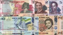 Sierra Leone: 1 - 20 Leones 2022 (5 Banknoten)