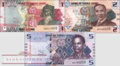 Sierra Leone: 1 - 5 Leones 2022 (3 Banknoten)