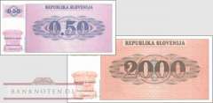 Slowenien: 0,5 + 2.000 Tolar (2 Banknoten im kleiner Plastikhülle)