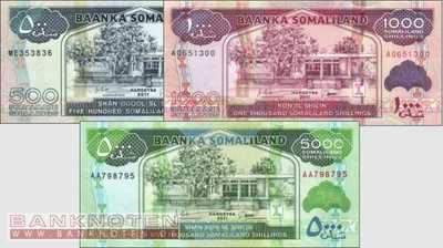 Somaliland: 500 - 5.000 Somaliland Shillings (3 banknotes)
