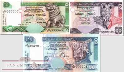 Sri Lanka: 10 - 50 Rupees (3 Banknoten)